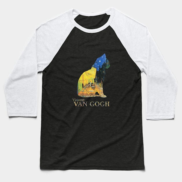 Cafe Terrace Cat Baseball T-Shirt by Vincent Van Gogh T-Shirts